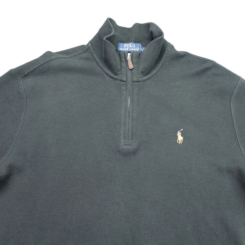 Polo Ralph Lauren Pullover Mens XL Black Estate Rib Sweater 1/4‎ Zip Cotton